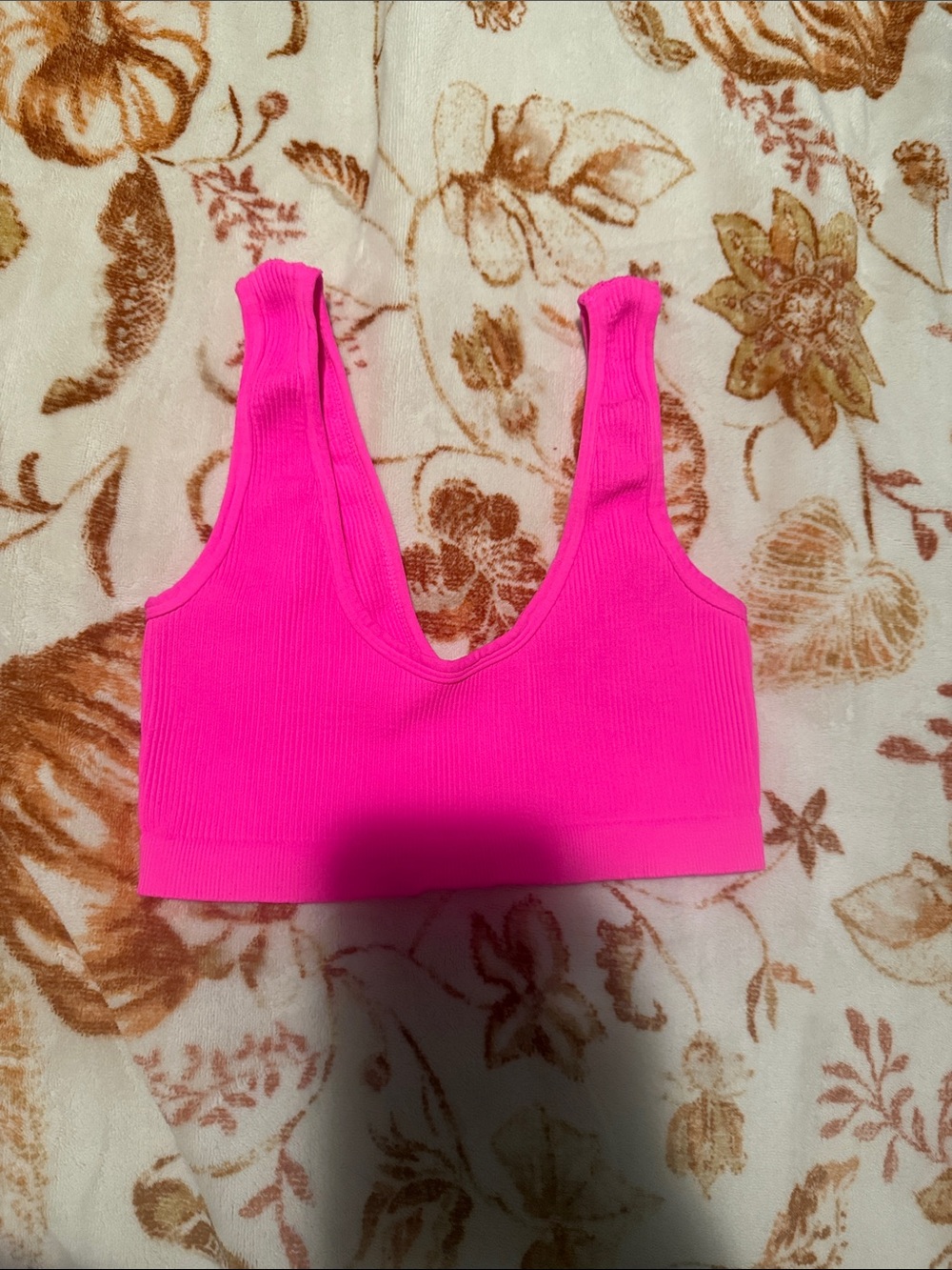 Free People Intimately Hot Pink Ribbed V-Neck Bralette NWOT